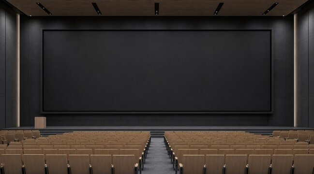 Auditorium interior with large LED display screen mockup