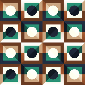 Contemporary seamless geometric pattern, square shapes. Clean abstract design, perfect for wallpaper, textiles, backgrounds. Vector illustration with optical illusion dimension effect