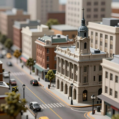 Obraz premium Urban planning and city development, miniature model of a historic town center with streets and buildings for architectural design and real estate