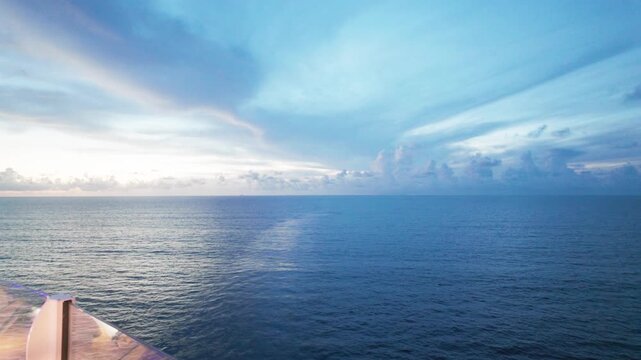 Panoramic Open Ocean View from Cruise Ship Deck at Sunrise Sky