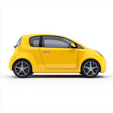 Small compact yellow city car hatchback isolated on a seamless white background