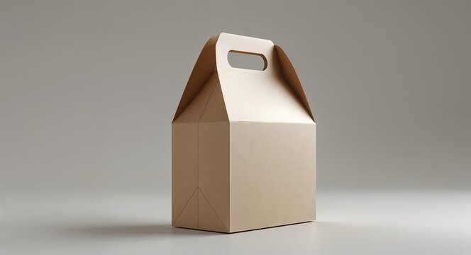 Blank Kraft Paper Gable Box Mockup with Handle on Studio Background