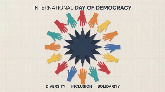 International day of democracy concept animation with colorful hands a