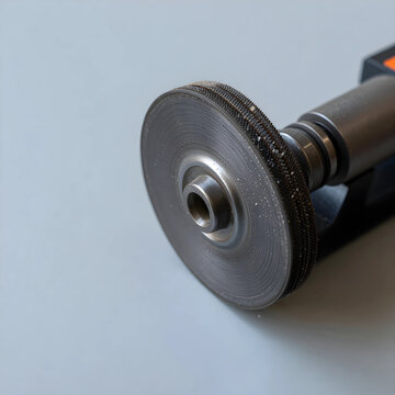 Precision engineering and manufacturing, industrial diamond grinding wheel tool for metalworking and machining processes on a clean gray background
