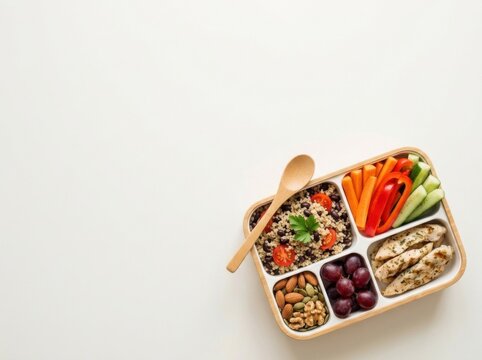 Healthy Balanced Meal with Grilled Chicken, Nuts, and Fresh Vegetables