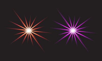 Fototapeta premium Two glowing star shapes featuring a vibrant colorful light effect on dark background