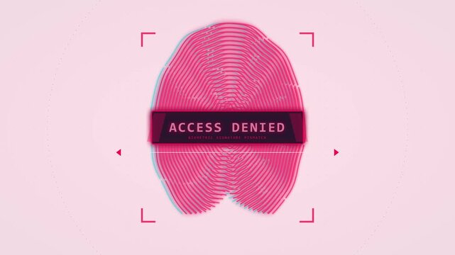 Digital Biometric Security System Featuring a Pink Abstract Fingerprint Graphic With Access Denied Notification Overlay