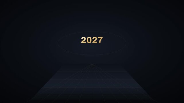 Ultra-luxurious dual-scene cinematic New Year 2027 motion graphic featuring nested transitions.