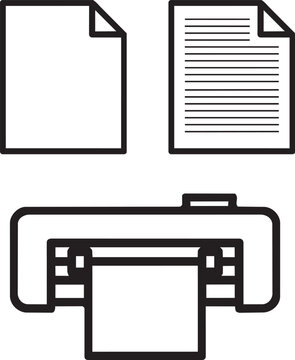 Printing Icons Set, Blank Page Text Document and Large Format Printer Vector Concept