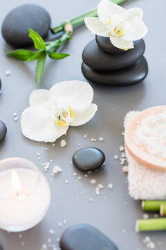 High quality stock image of zen spa stones and orchids, offered for FREE USE in cooking wellness blogs, healthy RECIPES, and spa COOK relaxation concepts.