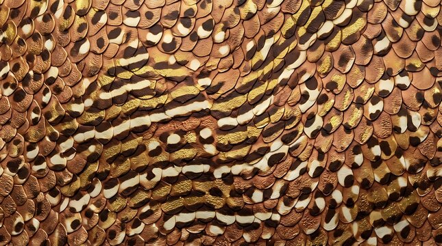 Seamless pattern of Harlequin Sweetlips fish scale warm copper and bronze base color