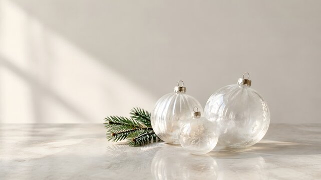 Elegant perfume bottles and fresh green leaves in a bright minimalist setting