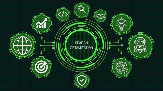  Internet, business, Technology and network concept icon. Search optimization concept animation. Framework Information project. 4K Video