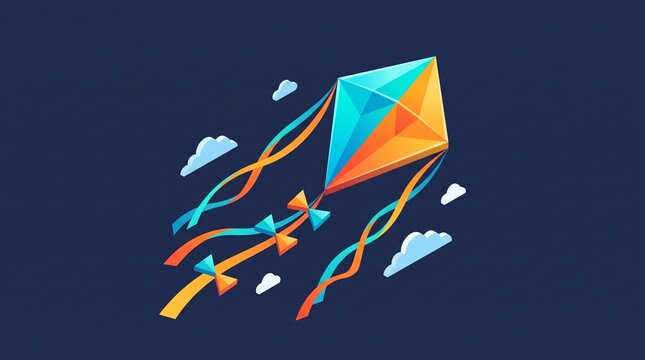 Colorful Kite Flying Against Sky Background Illustration.