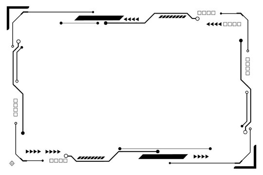 HUD frames black user interface elements design modern technology futuristic control panel screen digital hologram window gaming menu touching cyber monitor set on white background.