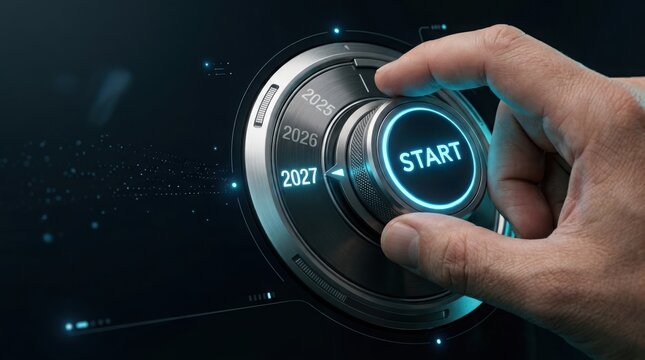 Hand turning start dial button for new year 2027 technology