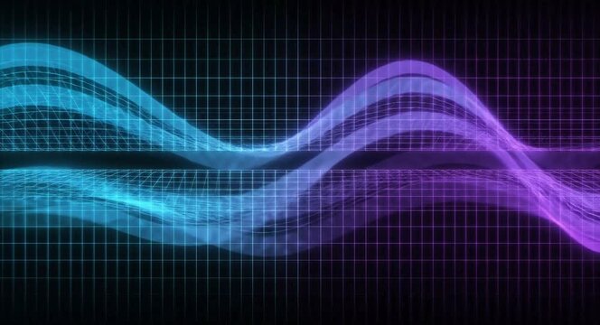 Overlapping fine grids create flowing neon moir&eacute; interference patterns in a seamless futuristic abstract background.