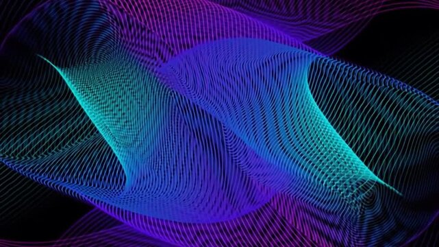 Overlapping fine grids create flowing neon moir&eacute; interference patterns in a seamless futuristic abstract background.