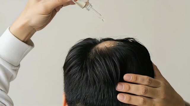 頭皮に育毛剤を塗る薄毛の男性