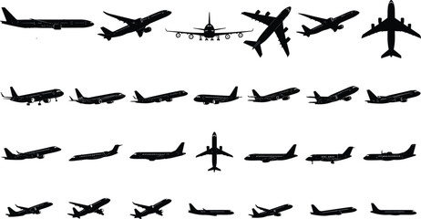 Fototapeta premium Aviation Badge and Airplane Logo Vector Collection with Elegant Wings Corporate Crests and Flight Symbols for Airline Travel and Logistics Branding Designs