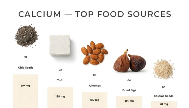 Infographic chart showing top food sources of calcium with nutritional values