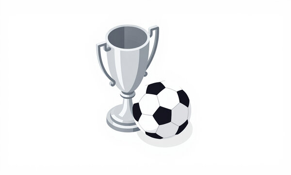 shiny silver trophy cup intricate designs small handle sitting adjacent slightly deflated soccer ball black