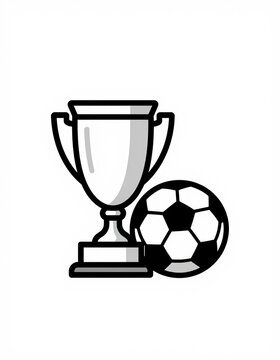 shiny silver trophy cup intricate designs small handle sitting adjacent slightly deflated soccer ball black