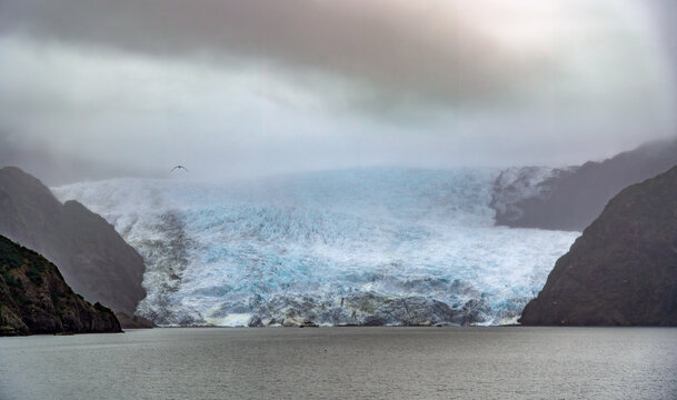 Massive Holgate Glacier flowing into the fjord in Kenai Fjords National Park, Alaska