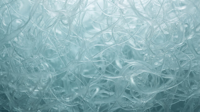 Abstract macro background of tangled translucent plastic fibers or synthetic polymer strands