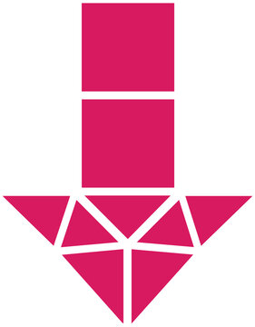 Magenta geometric mosaic arrow down downward direction icon isolated on transparent PNG background
