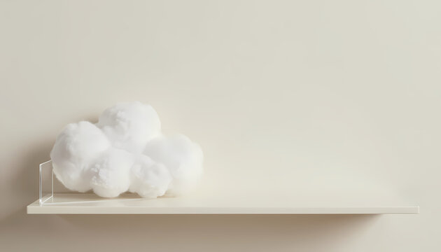 White Cloud Forms Behind a Pale Acrylic Shelf
