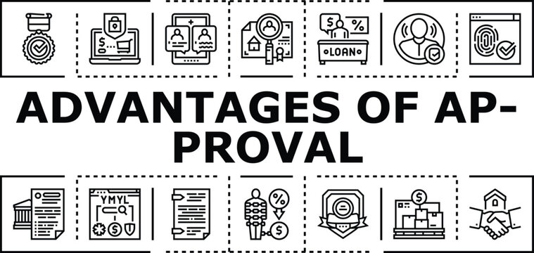 Advantages of approval banner infographic. Confidence acceptance, consent esteem, legitimacy praise icon vector illustration