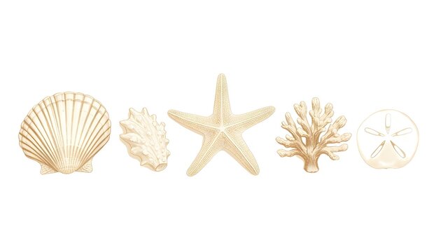 Modern clean coastal theme design elements isolated on white backdrop