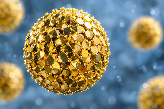 Golden Metallic Nanoparticle Sphere, Advanced Gold Nanotechnology Concept for Molecular Research, Catalysis, Medicine, Sensors and Material Science
