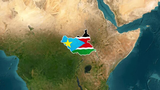 South Sudan Country Map and National Flag Satellite Earth Zoom Animation