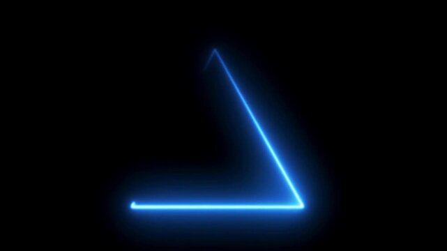 Glowing neon line red  triangle icon animation on black background.4k video. Neon triangle icon on black background. Neon triangle icon on black background.glowing neon light triangle on black 