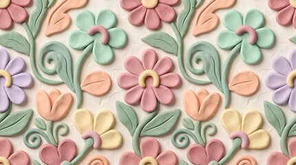 Obraz premium Pastel clay flower pattern with embossed floral motifs on a textured surface
