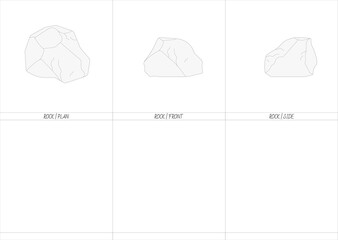 Natural Landscape Rock Boulder Line Art in Top View Plan Front and Side Elevation © studio XL