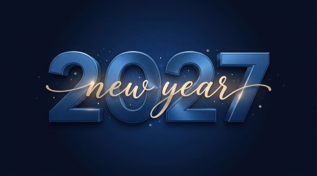 2027 new year blue metallic numbers with elegant script