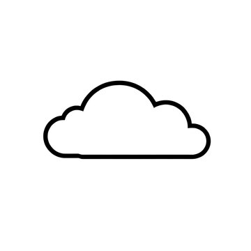 A simple minimalist black silhouette icon of a cloud, representing cloud computing, internet data storage, and weather forecasts, isolated on white.