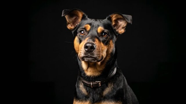 mountain feist dog close up isolated on black background video