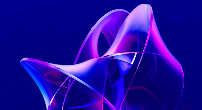 Abstract Futuristic Shape 3D Render with Vibrant Neon Colors and Smooth Fluid Curves on Blue Background for Modern Design Concepts