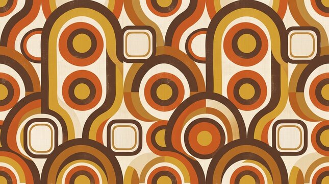 Retro geometric pattern with circles and squares in warm earth tones