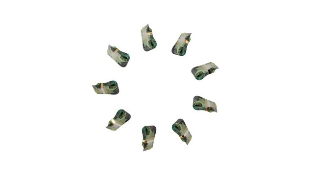 3D loop video showing Angola 2000 An banknote stacks rotating smoothly, chroma key green background. Ideal for trading content.
