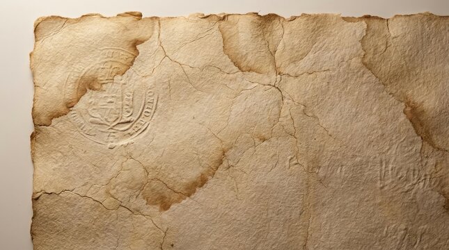 Antique parchment paper with burnt edges and seal.