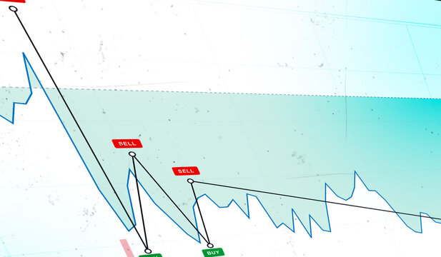 Financial trading chart showing stock market price fluctuations with buy and sell signal indicators on a digital interface