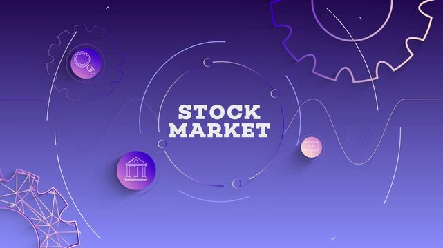 Infographic Stock Market Typography with Business Icons, Tech Elements Abstract Background