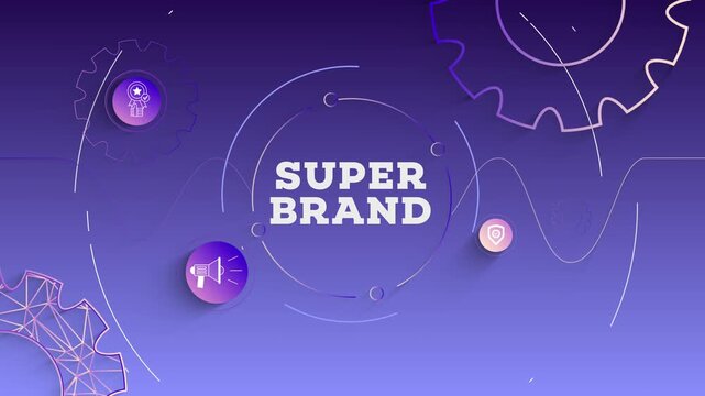 Infographic Super Brand Typography with Business Icons, Tech Elements Abstract Background