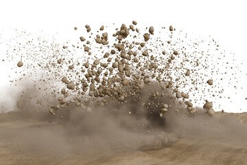 explosion of rocks and dust bursts upwards and outwards from a textured © omkuhh
