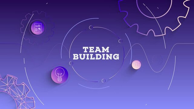 Infographic Team Building Typography with Business Icons, Tech Elements Abstract Background
